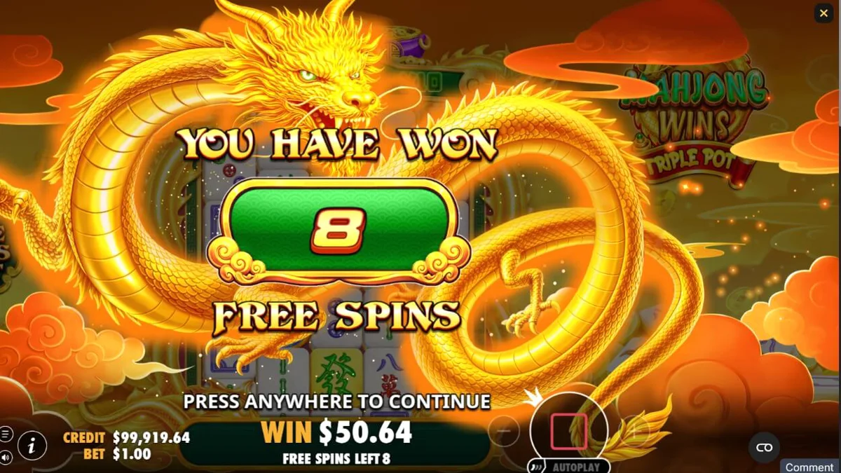 Interface do slot Mahjong Wins Triple Pot com peças de Mahjong e elementos medievais